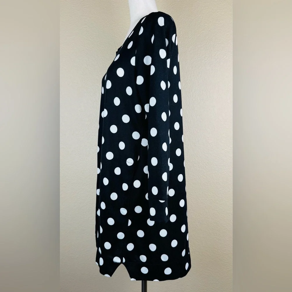 Kate Spade Black w/ White Polka Dot Long Sleeve Shift Dress. Size- M